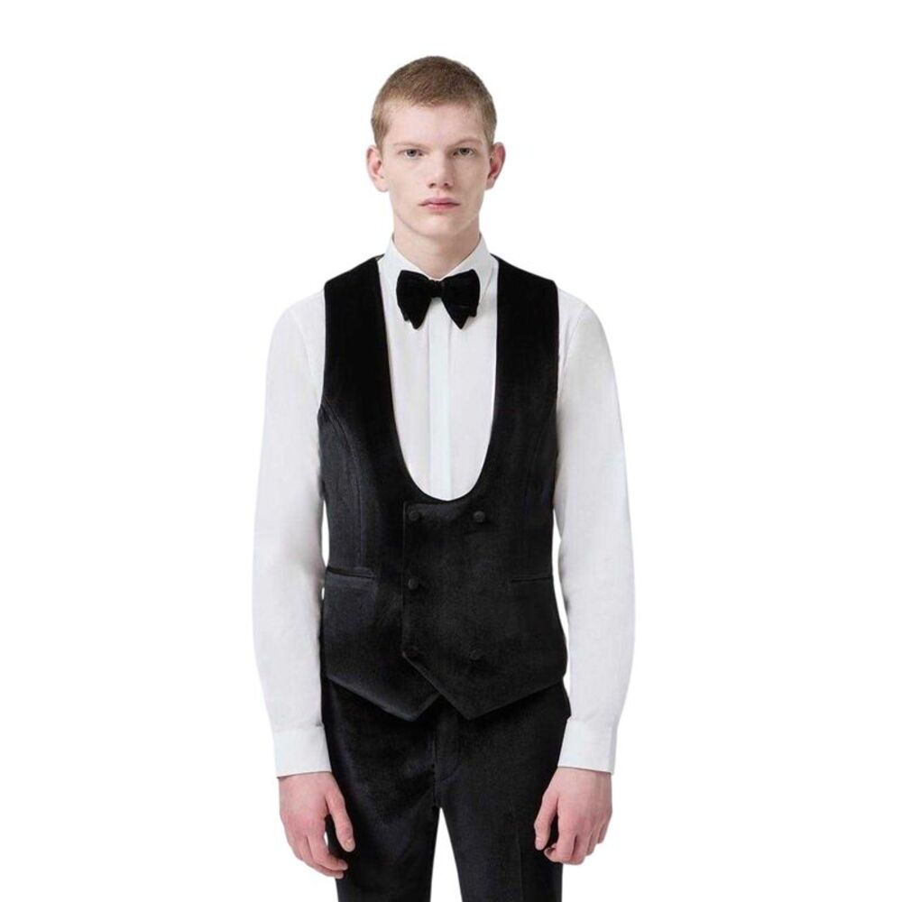Twisted Tailor Mens Velvet Slim Tuxedo Waistcoat / Black